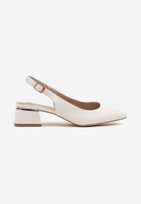 Renee - Białe Sandały Vices Slingback ze Skórzaną Wkładką Ciarissa. Okazja: na co dzień. Zapięcie: sprzączka. Kolor: biały. Materiał: skóra. Obcas: na obcasie. Styl: casual, elegancki. Wysokość obcasa: średni #4