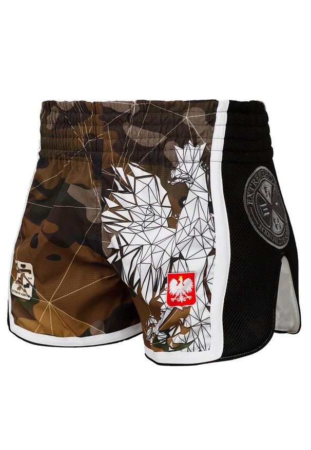 Spodenki Muay Thai męskie EXTREME HOBBY POLSKA CAMO. Kolor: zielony, brązowy, wielokolorowy. Materiał: elastan, poliester