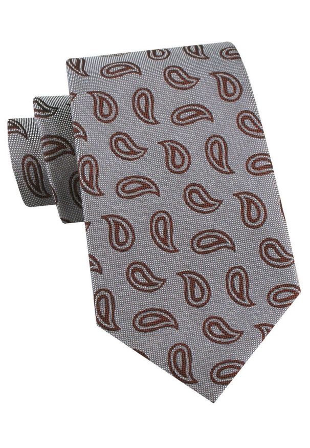 Męski Krawat - Popielaty w Brązowe Paisley - Alties. Kolor: szary, wielokolorowy, brązowy. Materiał: tkanina. Wzór: paisley. Styl: elegancki, wizytowy