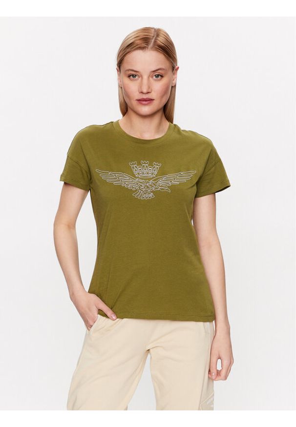Aeronautica Militare T-Shirt 231TS2103DJ510 Zielony Regular Fit. Kolor: zielony. Materiał: bawełna
