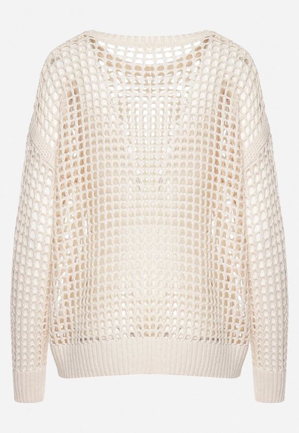 Born2be - Beżowa Ażurowa Bluzka z Szydełkowej Dzianiny Zavara. Okazja: na co dzień. Kolor: beżowy. Materiał: dzianina. Wzór: ażurowy. Styl: casual, elegancki