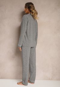 Renee - Ciemnoszara Piżama z Bawełny Spodnie z Gumką w Pasie i Koszula Amiremi. Kolekcja: plus size. Kolor: szary. Materiał: bawełna #3