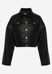 Born2be - Czarna Kurtka Ramoneska o Krótkim Koszulowym Kroju Savalorne. Okazja: na co dzień. Kolor: czarny. Materiał: jeans, skóra, satyna, poliester. Długość: krótkie. Styl: casual, klasyczny, elegancki #5