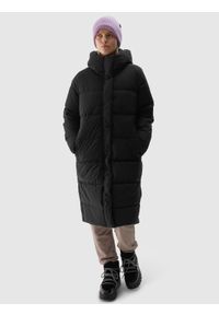 4f - 4F Długi płaszcz puchowy z syntetycznym wypełnieniem damski - czarny XXL. Okazja: na co dzień. Kolor: czarny. Materiał: syntetyk, puch. Długość: długie. Wzór: gładki. Sezon: zima. Styl: klasyczny, casual, sportowy #1