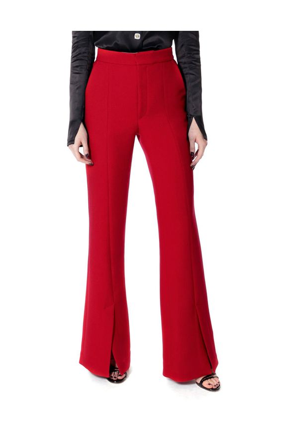 AGGI - Czerwone spodnie z rozcięciami Monica. Kolor: czerwony. Materiał: jedwab. Wzór: ze splotem