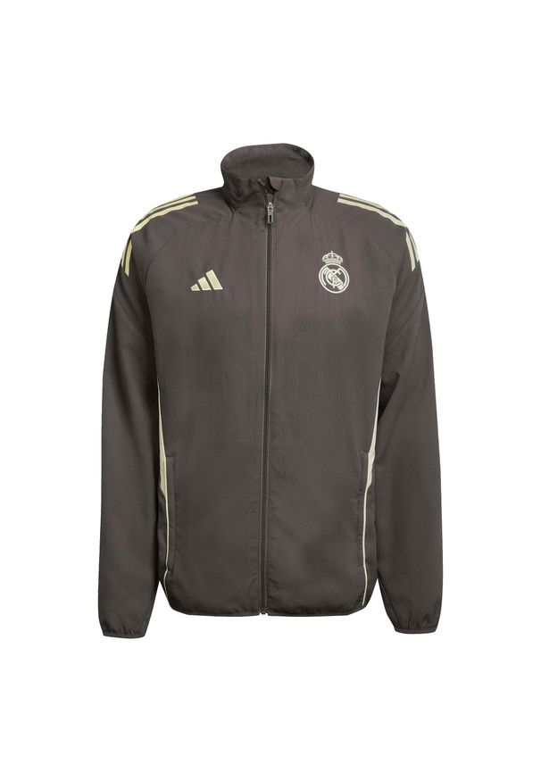 Adidas - Kurtka dresowa Prematch Real Madrid 2025/26. Kolor: szary. Materiał: dresówka. Sport: piłka nożna