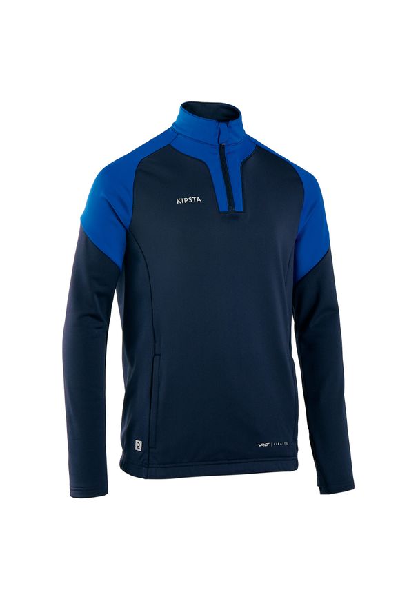 KIPSTA - Bluza do piłki nożnej dla dzieci Kipsta Viralto Club na krótki suwak. Okazja: na co dzień. Kolor: niebieski. Materiał: elastan, poliester, materiał. Sport: piłka nożna