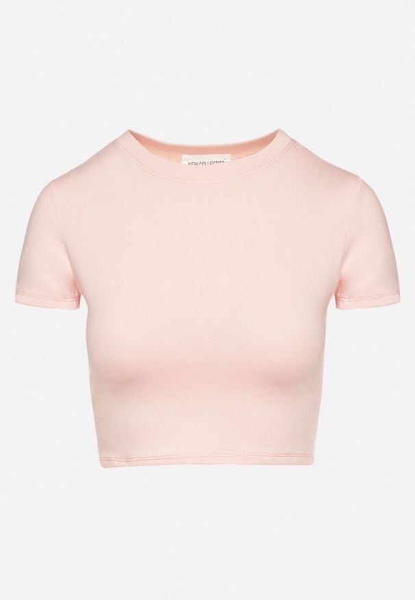 Born2be - Różowy T-shirt z Wiskozą o Dopasowanym Kroju Typu Crop Top Folirra. Okazja: na co dzień. Kolor: różowy. Materiał: wiskoza. Styl: klasyczny, casual