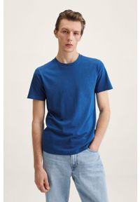 Mango Man T-shirt bawełniany gładki. Kolor: niebieski. Materiał: bawełna. Wzór: gładki