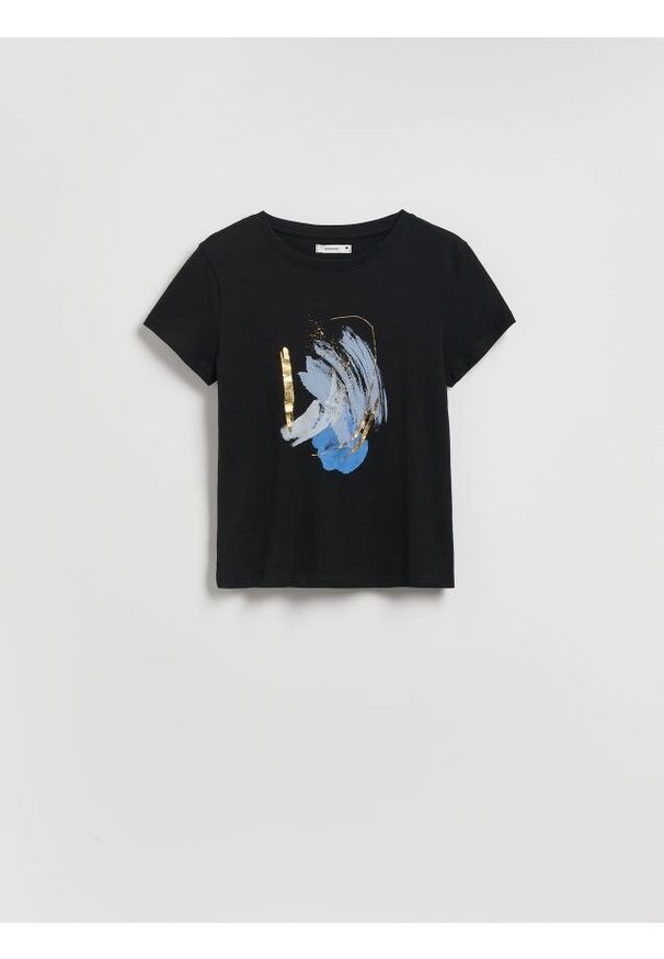 Reserved - T-shirt z nadrukiem - czarny. Kolor: czarny. Materiał: bawełna. Wzór: nadruk