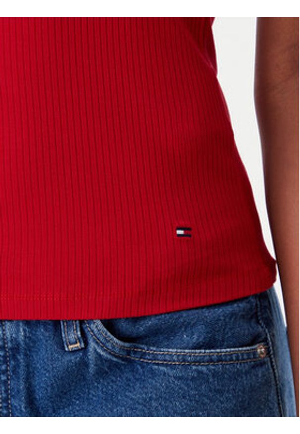 TOMMY HILFIGER - Tommy Hilfiger Top WW0WW38635 Czerwony Slim Fit. Kolor: czerwony. Materiał: wiskoza