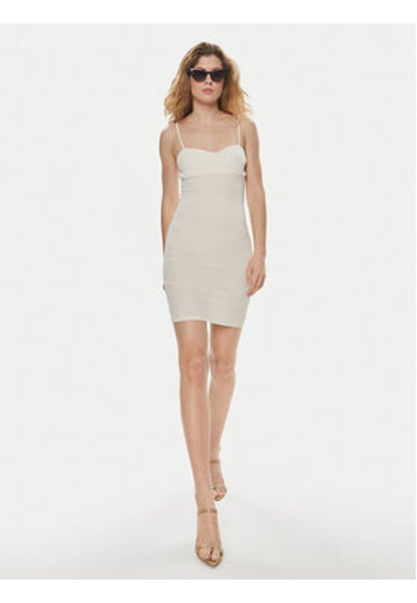 Brave Soul Sukienka letnia LDRJ-248LANA Écru Straight Fit. Materiał: bawełna. Sezon: lato