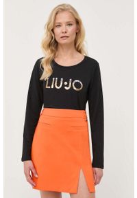 Liu Jo longsleeve damski kolor czarny. Kolor: czarny. Materiał: dzianina, prążkowany. Długość rękawa: długi rękaw. Długość: długie