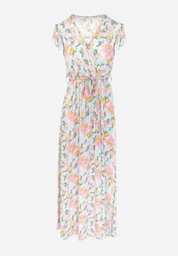 Born2be - Jasnoniebieska Sukienka Kopertowa z Gumką w Pasie w Kwiaty Pive. Typ kołnierza: kołnierz z falbankami. Kolor: niebieski. Materiał: wiskoza, materiał, tkanina. Wzór: kwiaty. Typ sukienki: kopertowe. Długość: maxi #5