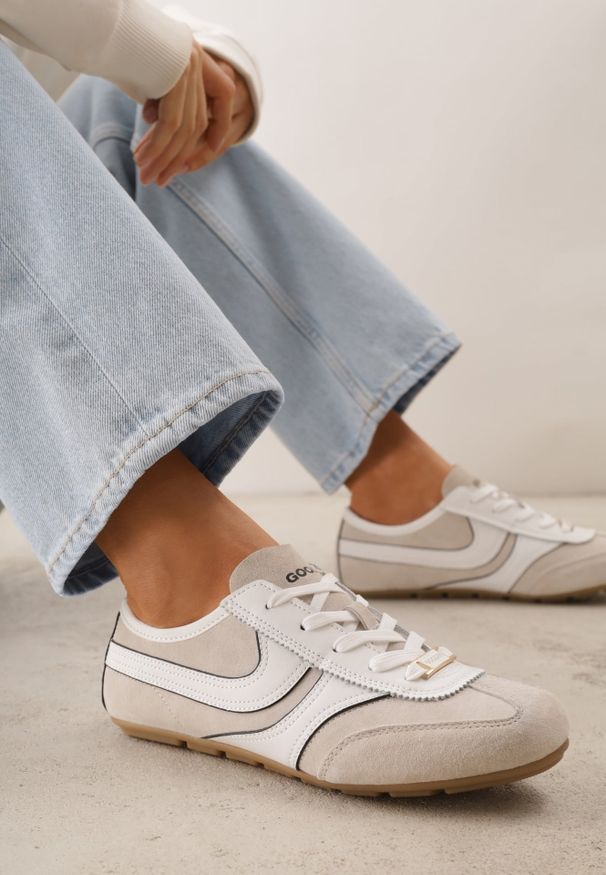 Renee - Beżowe Sneakersy Klasyczne Tenisówki z Zamszu Naturalnego Talanashta. Okazja: na co dzień. Kolor: beżowy. Materiał: zamsz