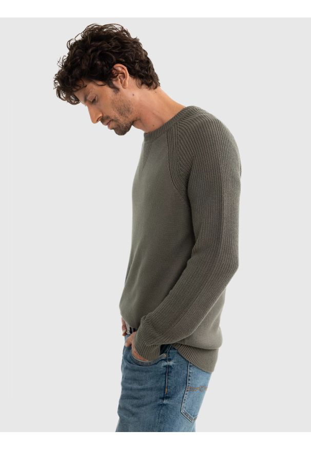 Big-Star - Sweter męski ciemnoszary Najn 905. Kolor: szary. Materiał: materiał, skóra, tkanina. Wzór: ze splotem. Styl: elegancki