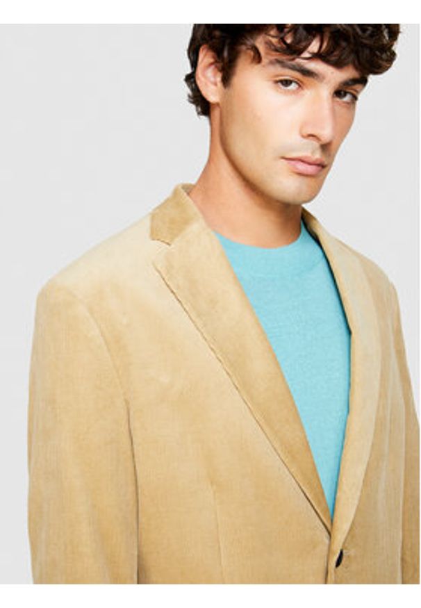 Sisley Marynarka 2SFRSW01B Beżowy Slim Fit. Kolor: beżowy. Materiał: bawełna
