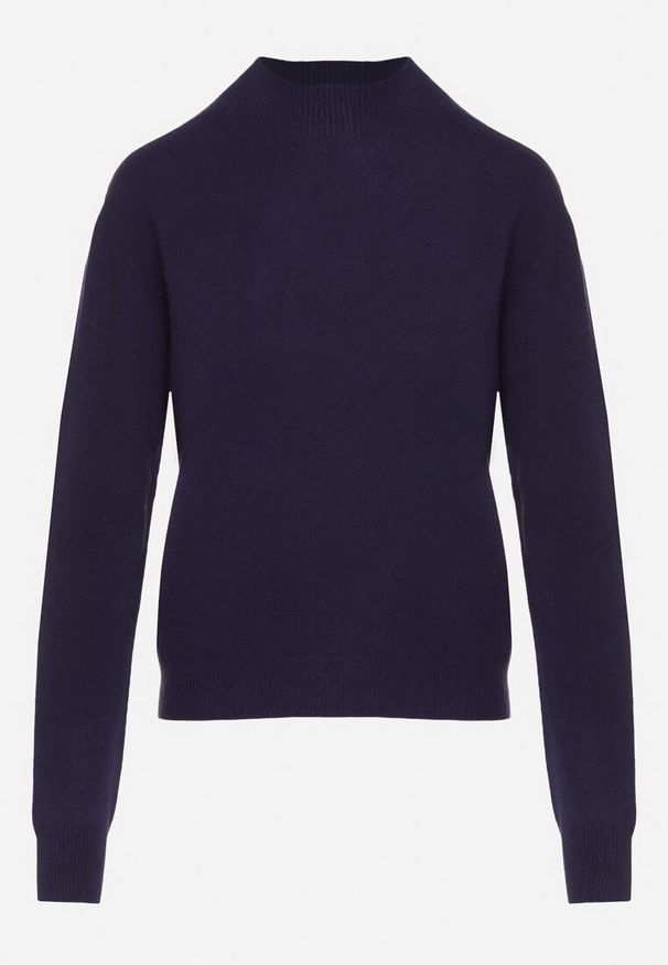 Born2be - Granatowy Sweter z Wełną i Wiskozą o Prostym Fasonie z Półgolfem Giolera. Okazja: na co dzień, do pracy, na spotkanie biznesowe. Kolor: niebieski. Materiał: wełna, wiskoza. Długość rękawa: długi rękaw. Długość: długie. Styl: casual, elegancki, biznesowy