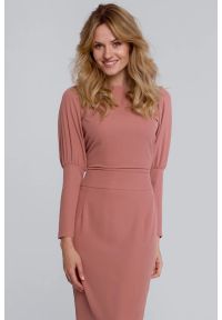 Sukienki.shop - Elegancka sukienka z odkrytymi plecami i rozcięciem pudrowa. Okazja: na imprezę. Typ sukienki: ołówkowe. Styl: elegancki #3