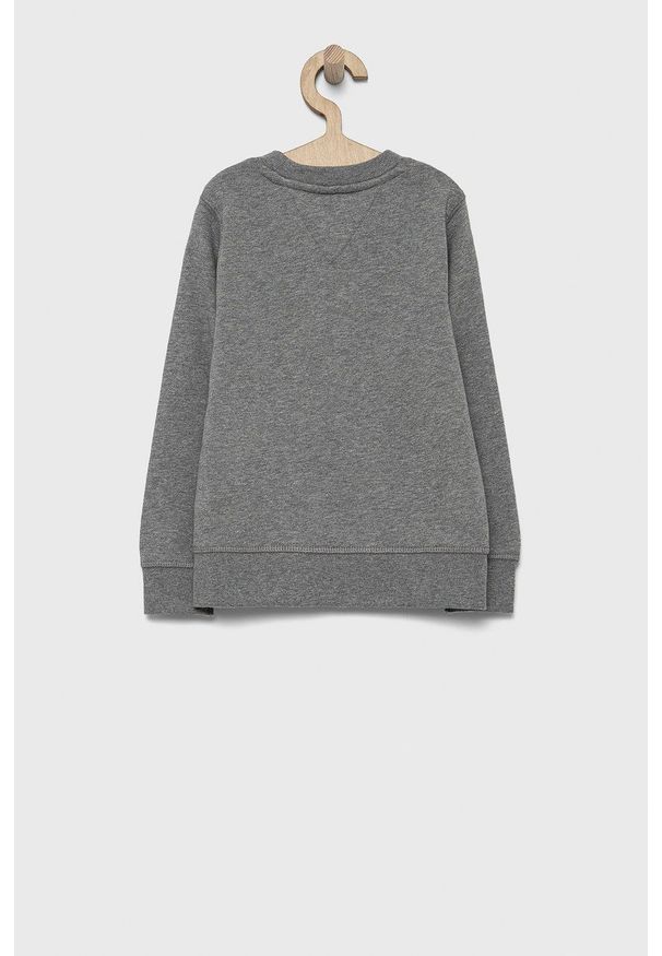TOMMY HILFIGER - Tommy Hilfiger Bluza bawełniana dziecięca kolor szary z nadrukiem. Okazja: na co dzień. Kolor: szary. Materiał: bawełna. Wzór: nadruk. Styl: casual