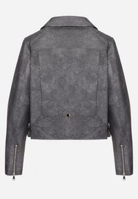 Born2be - Szara Kurtka Ramoneska z Kieszeniami i Paskiem z Klamrą Polvila. Okazja: na co dzień. Kolor: szary. Materiał: jeans. Długość rękawa: długi rękaw. Długość: długie. Styl: klasyczny, casual, rockowy, elegancki #7