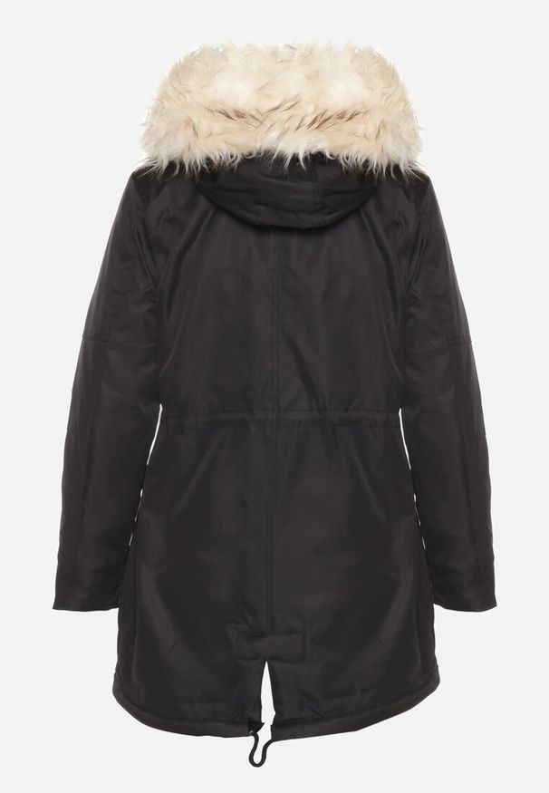 Born2be - Czarno-Beżowa Kurtka Parka z Futerkowym Odpinanym Zdobieniem przy Kapturze Inellae. Okazja: na co dzień. Kolor: czarny. Materiał: dzianina, jeans, futro. Wzór: aplikacja. Styl: klasyczny, elegancki, casual