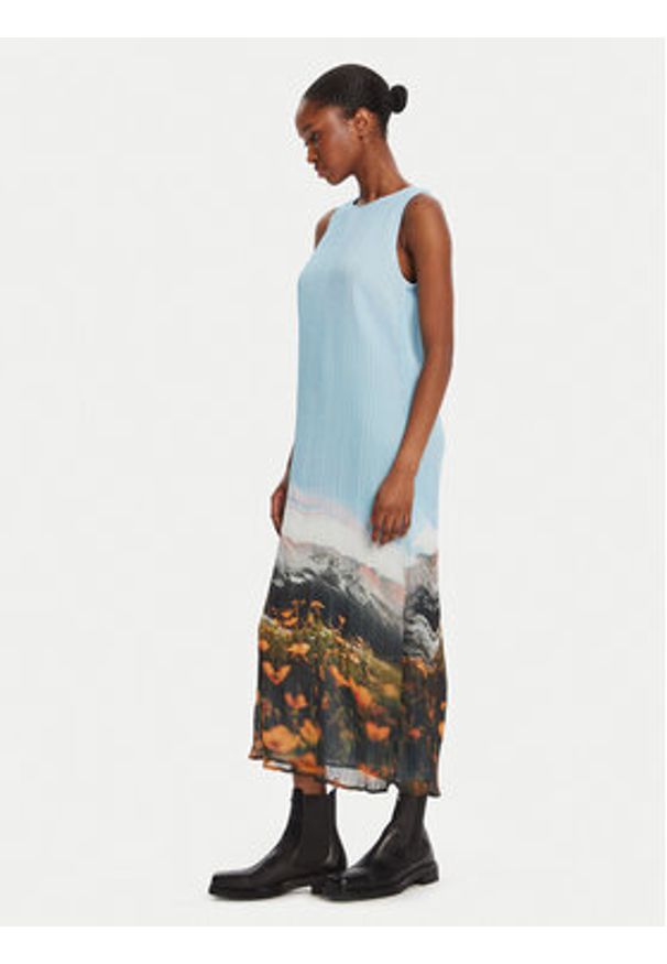 Desigual Sukienka codzienna Plisado Paisaje 25WWVW07 Błękitny Regular Fit. Okazja: na co dzień. Kolor: niebieski. Materiał: syntetyk. Typ sukienki: proste. Styl: casual