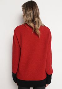 Born2be - Czerwony Luźny Sweter w Kropki Alynnia. Kolor: czerwony. Materiał: tkanina, dzianina. Długość rękawa: długi rękaw. Długość: długie. Wzór: kropki. Styl: klasyczny #2