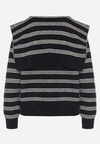 Born2be - Granatowy Kardigan w Paski z Domieszką Wełny z Dodatkową Narzutką Fedina. Kolor: niebieski. Materiał: wełna. Długość rękawa: długi rękaw. Długość: długie. Wzór: paski. Styl: klasyczny, elegancki #5