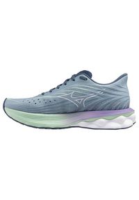 Buty do biegania damskie Mizuno Wave Skyrise 6. Kolor: niebieski. Materiał: materiał, syntetyk. Szerokość cholewki: normalna. Model: Mizuno Wave