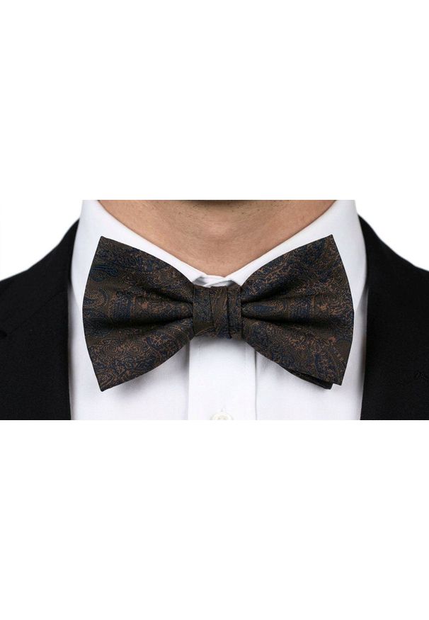Mucha Męska z Poszetką - Chattier - Ciemny Brąz, Granatowe Akcenty. Kolor: brązowy, beżowy, wielokolorowy. Styl: sportowy, elegancki