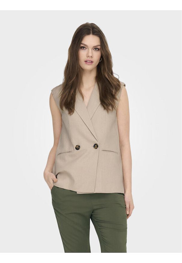 only - ONLY Kamizelka Caro 15278794 Beżowy Loose Fit. Kolor: beżowy. Materiał: len, wiskoza