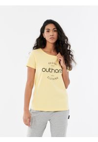 outhorn - T-shirt z nadrukiem damski. Materiał: bawełna, jersey. Wzór: nadruk #4