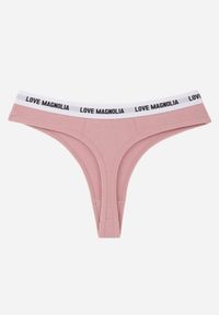 Born2be - Różowe Majtki Typu Stringi z Bawełną i Napisami Veza. Kolor: różowy. Materiał: bawełna. Wzór: napisy #3