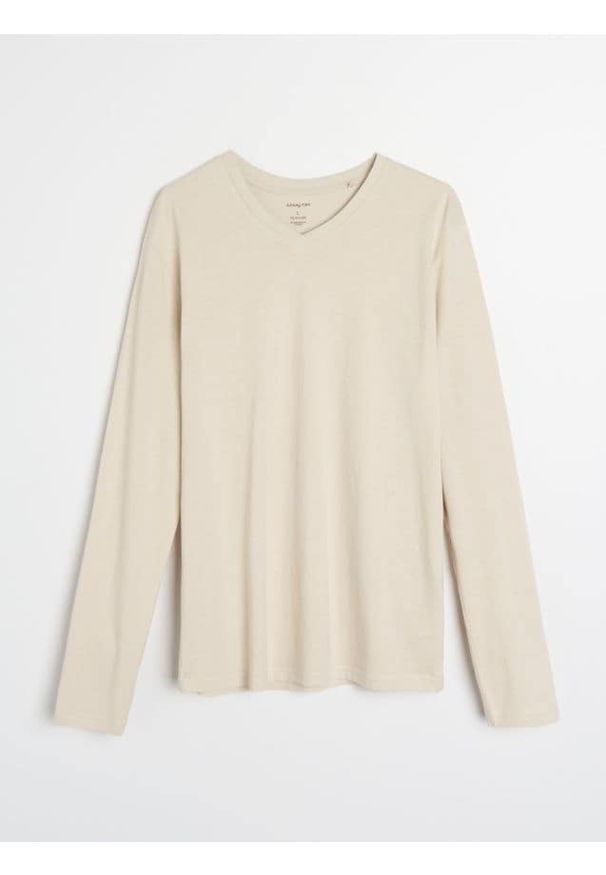 Sinsay - Bawełniana koszulka z długimi rękawami - kremowy. Kolor: kremowy. Materiał: bawełna. Długość rękawa: długi rękaw. Długość: długie