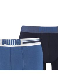 Bokserki treningowe męskie Puma Placed Logo Boxer 2 pack. Kolor: niebieski, wielokolorowy, biały