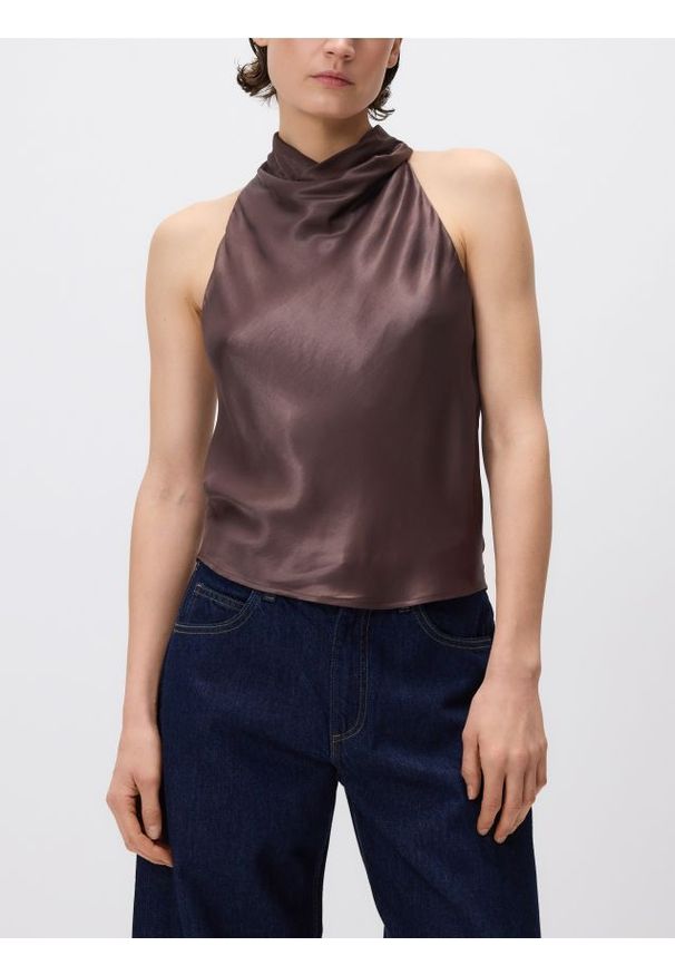 Reserved - Top halter - ciemnobrązowy. Typ kołnierza: dekolt halter. Kolor: brązowy. Materiał: tkanina, wiskoza