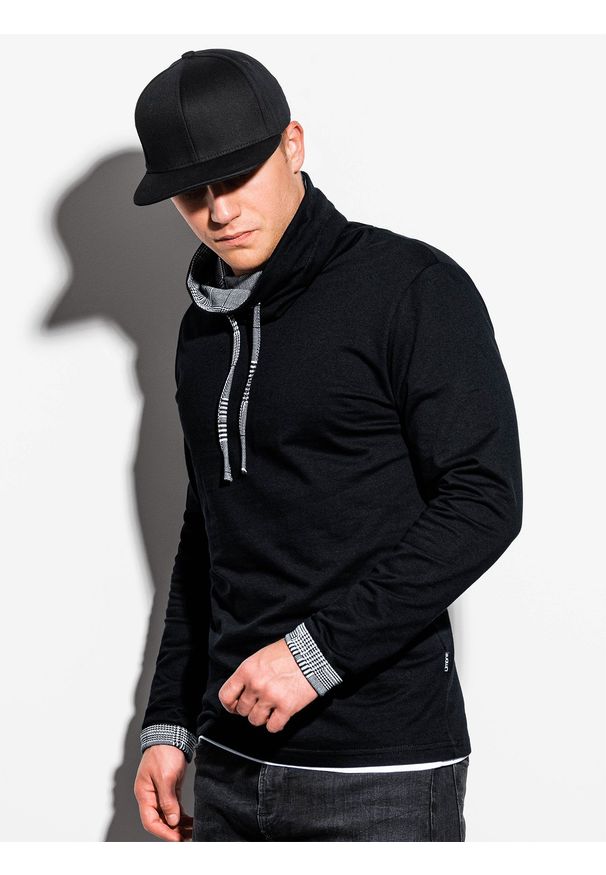 Ombre Clothing - Bluza męska ze stójką B1015 - czarna - XXL. Typ kołnierza: kołnierzyk stójkowy. Kolor: czarny. Materiał: dresówka, bawełna, dzianina, materiał, elastan. Wzór: kratka