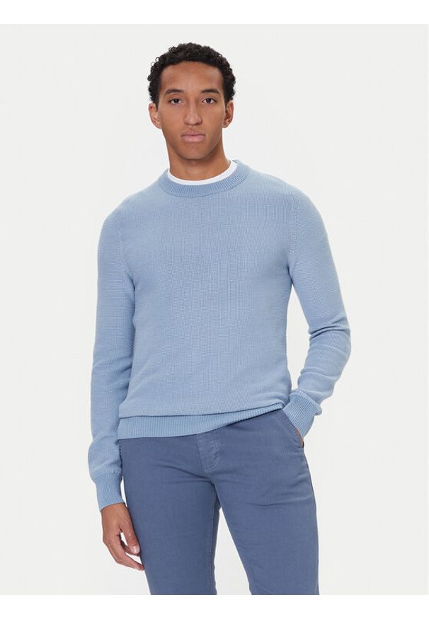 BOSS Sweter Klapok 50548673 Błękitny Regular Fit. Kolor: niebieski. Materiał: bawełna