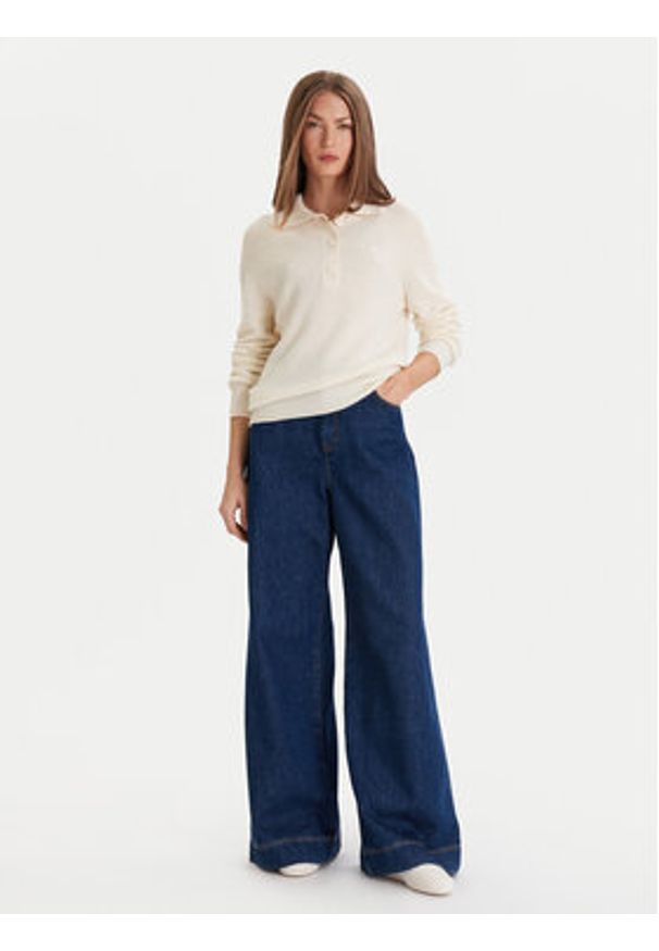 Lacoste Sweter AF4010 Écru Regular Fit. Materiał: wełna