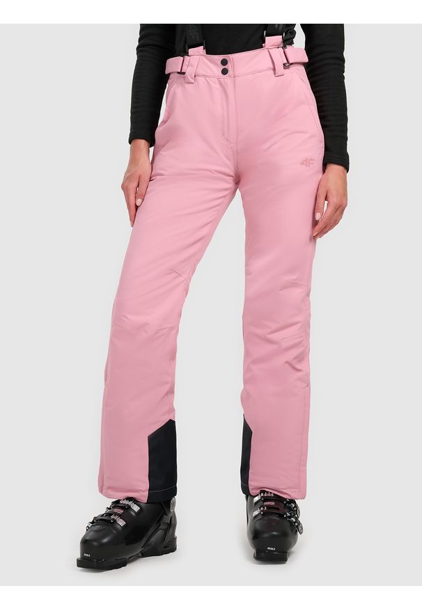 4f - 4F Spodnie narciarskie membrana 5000 damskie - różowe L. Stan: podwyższony. Kolor: różowy. Materiał: poliester, materiał. Wzór: gładki. Sezon: zima. Sport: narciarstwo