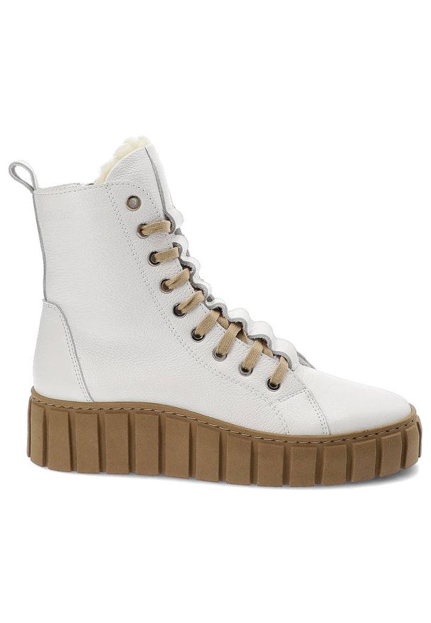 CheBello - Białe Botki Chebello Ocieplane Skórzane Buty Damskie. Kolor: biały. Materiał: skóra