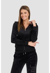 Juicy Couture - JUICY COUTURE Damska czarna bluza Robertson Jewelled Velour Hoodie, Rozmiar L. Okazja: na co dzień. Kolor: czarny. Materiał: welur. Styl: casual, elegancki