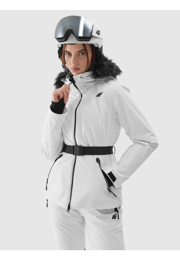 4f - Kurtka narciarska 4FPRO membrana Dermizax 20000 damska. Kolor: biały. Materiał: syntetyk, materiał, futro, mesh. Technologia: Dermizax. Sezon: zima. Sport: narciarstwo