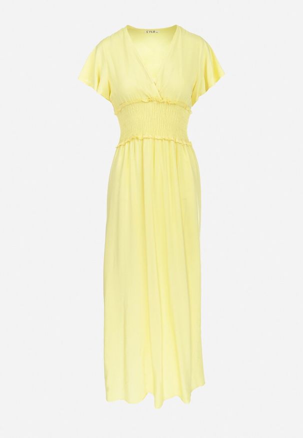 Born2be - Żółta Kopertowa Sukienka z Wiskozy z Gumką w Pasie Neroni. Kolor: żółty. Materiał: wiskoza. Typ sukienki: kopertowe. Długość: maxi