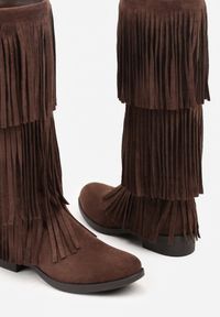 Renee - Brązowe Kozaki w Stylu Boho z Frędzlami Funama. Kolor: brązowy. Materiał: jeans. Styl: boho #5