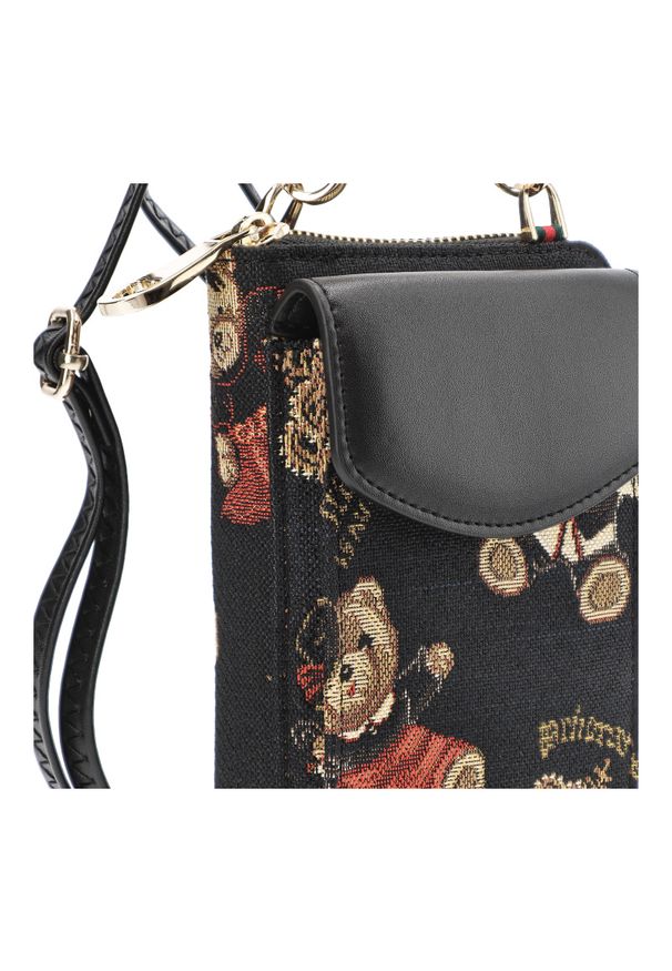 Czarny Portfel Damski Torebka Na Telefon Henney Bear London. Kolor: czarny. Wzór: aplikacja, kolorowy. Materiał: zdobione. Styl: elegancki, casual. Rodzaj torebki: na ramię