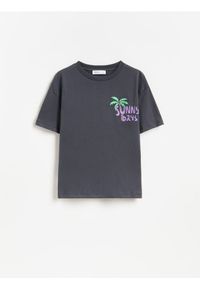 Reserved - Bawełniany t-shirt z nadrukiem - ciemnoszary. Kolor: szary. Materiał: bawełna. Wzór: nadruk #1