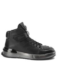 Czarne Sneakersy John Doubare Męskie Skórzane Buty. Okazja: na co dzień. Zapięcie: pasek. Kolor: czarny. Materiał: skóra. Wzór: aplikacja #5