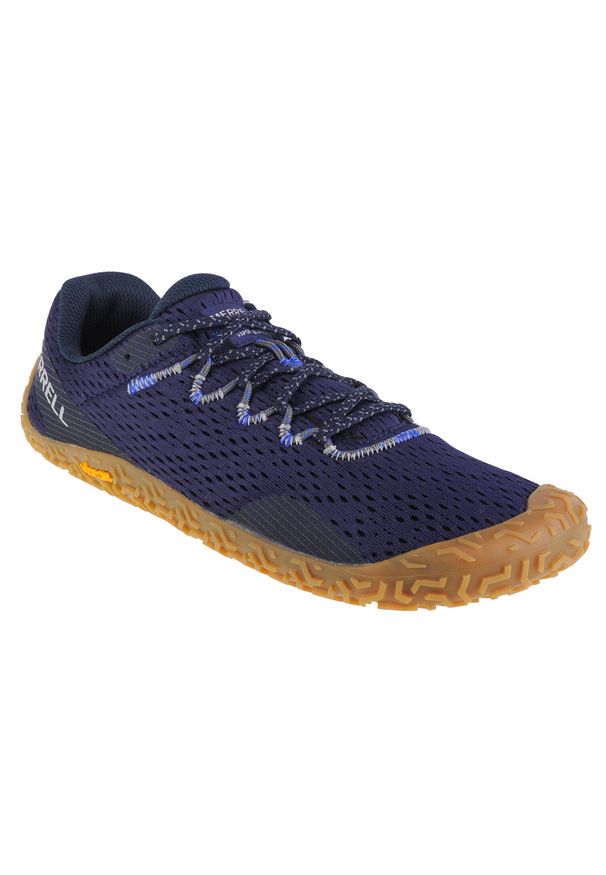 Buty do biegania męskie, Merrell Vapor Glove 6. Zapięcie: sznurówki. Kolor: wielokolorowy, niebieski, fioletowy. Materiał: guma, zamsz, materiał, syntetyk. Szerokość cholewki: normalna. Sport: turystyka piesza